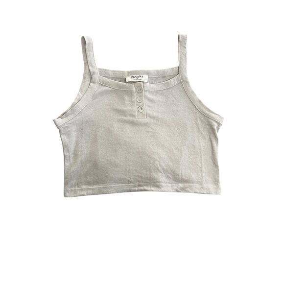 Zenana Outfitters Tops - Zenana Cropped Tank Womens Size Small Ribbed Square Neck Button